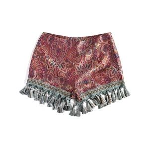 "Suri" Regal Brocade Embroidered Tassel Shorts L
